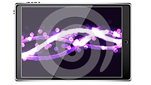 Black smart tablet smartphone with touchscreen, modern realistic mobile device with abstract magic energy splash, wallpaper