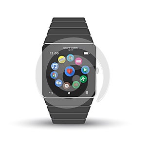 Black smart watch with flat icons