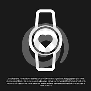 Black Smart watch showing heart beat rate icon isolated on black background. Fitness App concept. Vector Illustration