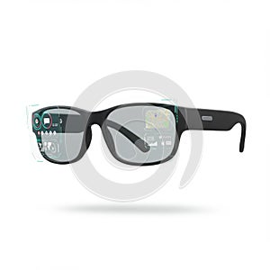 Black Smartglasses with Augmented Reality Interface on White Background