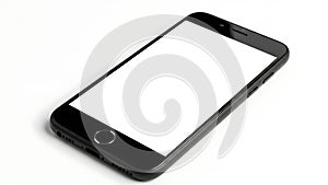 Black smartphone with blank screen on white background