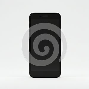 A black smartphone centered against a plain white background. The device features a