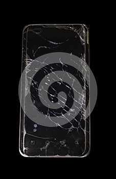 Black smartphone with cracked screen