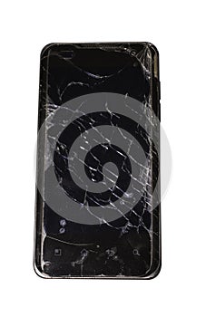 Black smartphone with cracked screen