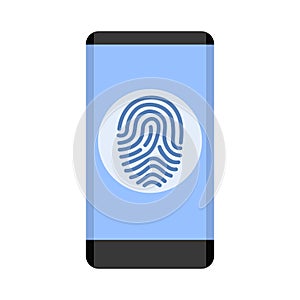 Black smartphone with fingerprint scanning icon for apps with security unlock - vector