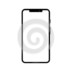 black smartphone. mobile, cellphone, and white display. white background. vector illustration