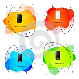 Black Smartphone, mobile phone icon isolated on white background. Abstract banner with liquid shapes. Vector