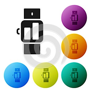 Black Smartwatch icon isolated on white background. Set icons in color circle buttons. Vector