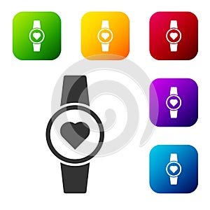 Black Smartwatch icon isolated on white background. Set icons in color square buttons. Vector