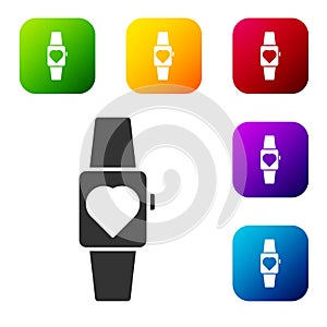 Black Smartwatch icon isolated on white background. Set icons in color square buttons. Vector