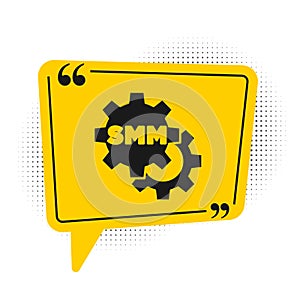 Black SMM icon isolated on white background. Social media marketing, analysis, advertising strategy development. Yellow