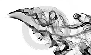 Black smoke abstraction with swirls on white