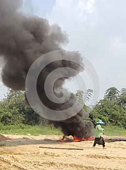 Black smoke crept into the sky. cause pollution