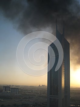 Black Smoke At Emirates Towers