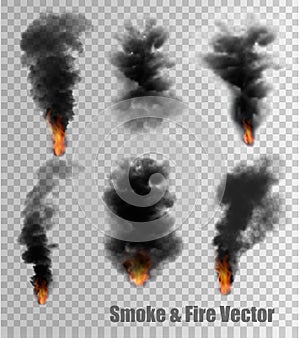 Black Smoke and Fire vectors on transparent background