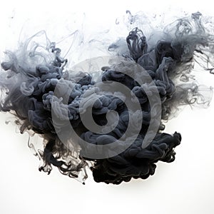 Black smoke isolated white background art cloud wavy air pollution texture