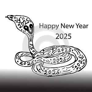 Black Snake Silhouette Transparent Background.For a New Year\'s card in 2025. photo