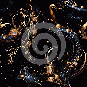 Black snakes.Seamless magical fantasy pattern with snakes and dragons.Scales