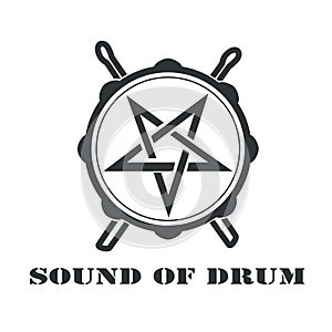 Black snare drum with sticks, logo, symbol, icon, graphic