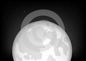 Black snd white supermoon, full moon and th starry night sky, horizontal vector illustration