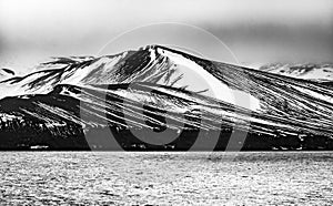 Black Snow Mountains Telefon Bay Deception Island Antarctica