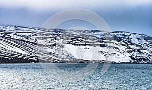 Black Snow Mountains Telefon Bay Deception Island Antarctica