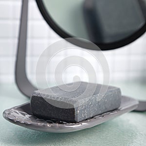 Black soap in the bathroom