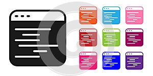 Black Software, web developer programming code icon isolated on white background. Javascript computer script random