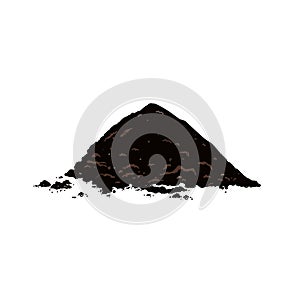 Black soil pile, dirt or humus mound in front view isolated on white background. Flat vector realistic illustration of