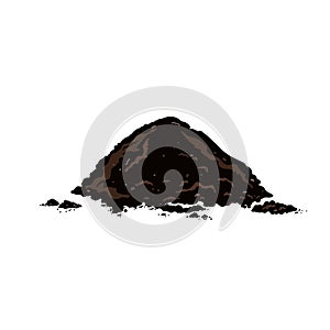 Black soil pile, dirt or humus mound in front view isolated on white background. Flat vector realistic illustration of