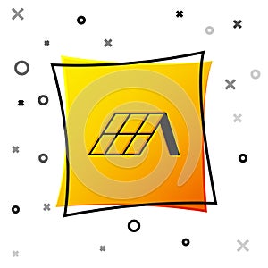 Black Solar energy panel icon isolated on white background. Yellow square button. Vector