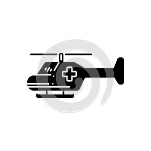 Black solid icon for Air ambulance, medical and service