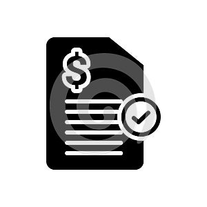 Black solid icon for Bills, paid and stamp