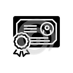 Black solid icon for Certificate, document and diploma