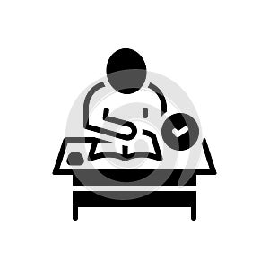 Black solid icon for Coursework, desk and people