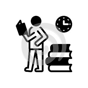 Black solid icon for Cramming, bookworm and book