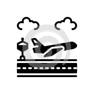 Black solid icon for Departure, leave and plane
