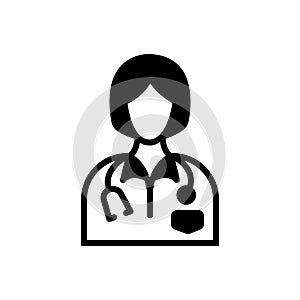 Black solid icon for Doctor, physician and stethoscope