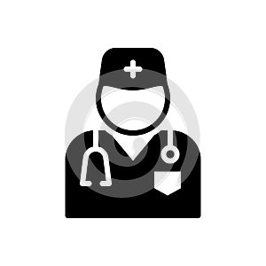 Black solid icon for Doctor, surgeon and stethoscope