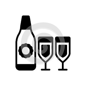 Black solid icon for Drink, win and bottle