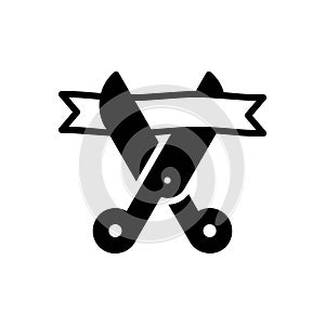 Black solid icon for Established, scissor and inaugural photo