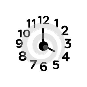 Black solid icon for four number, clock and watch