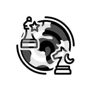 Black solid icon for Geopolitics, chess and globe photo