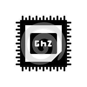 Black solid icon for Ghz, speed and microprocessor
