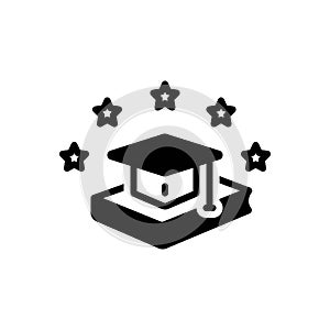 Black solid icon for Graduation, degree and book