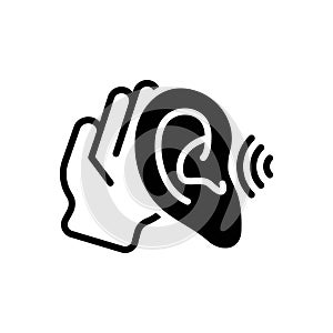 Black solid icon for Hearing, ability to hear and earshot