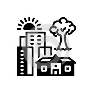 Black solid icon for Hometown, city and building