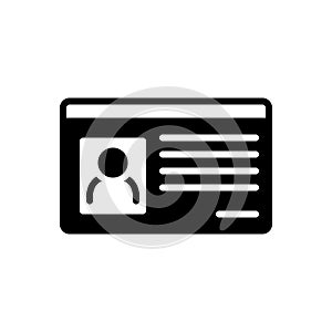 Black solid icon for Id Card, identification and access