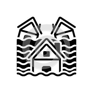 Black solid icon for Influx, inundation and freshet