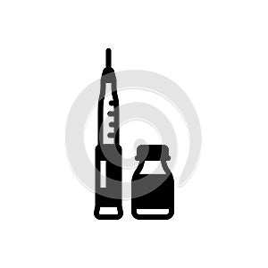 Black solid icon for Insulin, needle and syringe